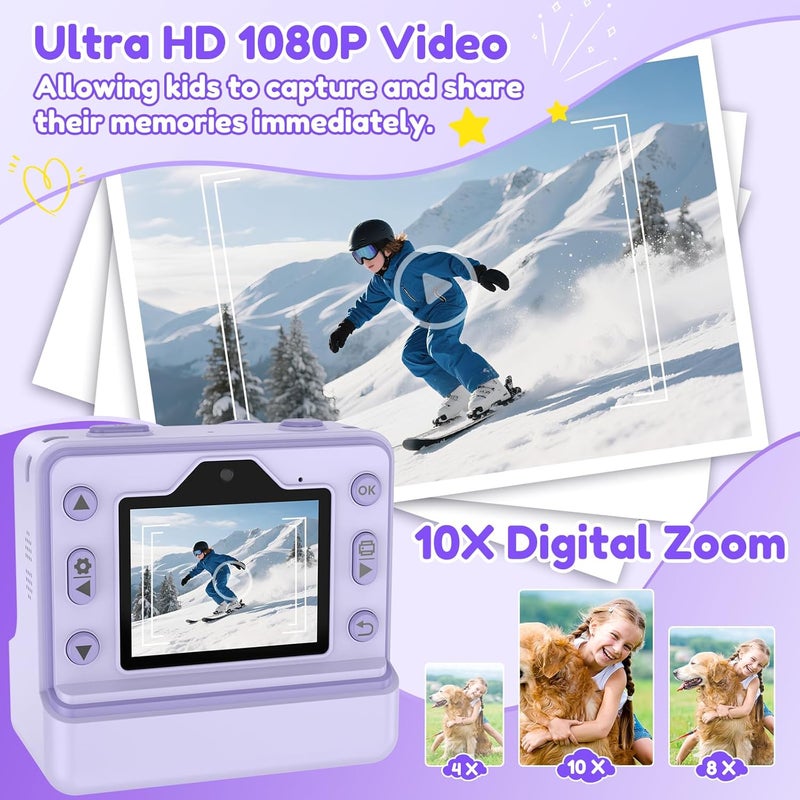 STKEN Instant Camera, Instant Print Camera for Kids with 1080P Videos, Front Rear Dual Selfie, 3 Rolls Print Paper & 32GB SD Cards, Christmas Birthday Gifts for Girls Age 3-12 - Image 4
